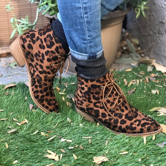 Faux Suede Leopard Print Ankle Boots - Picture 4 of 5